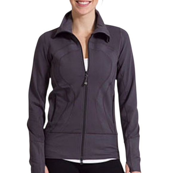 Lululemon In Stride Jacket Womens 10 Black Full Zip High Neck Thumb Hole Workout - Picture 1 of 13